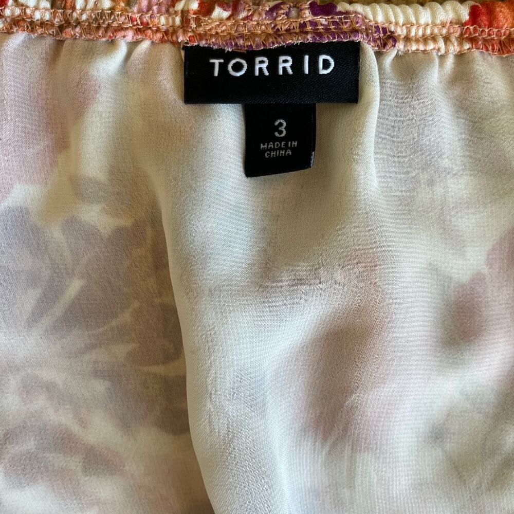 Torrid Top Blouse Georgette Size 3 3X 22/24 Peach Rust Floral Peasant Boho - Picture 11 of 13